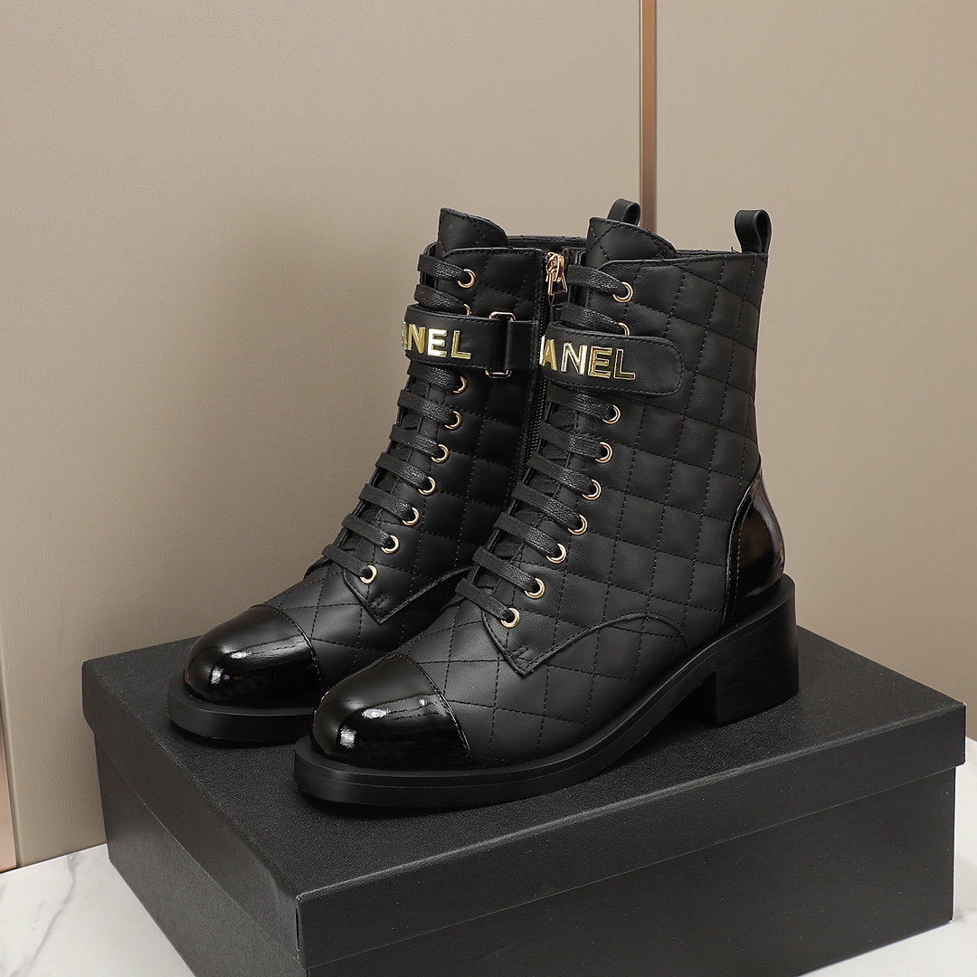 chan&el small fragrance autumn winter cowhide ankle boots Fragrant Grandma leather high quality Martin boots