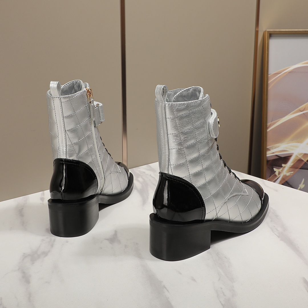 chan&el small fragrance autumn winter cowhide ankle boots Fragrant Grandma leather high quality Martin boots