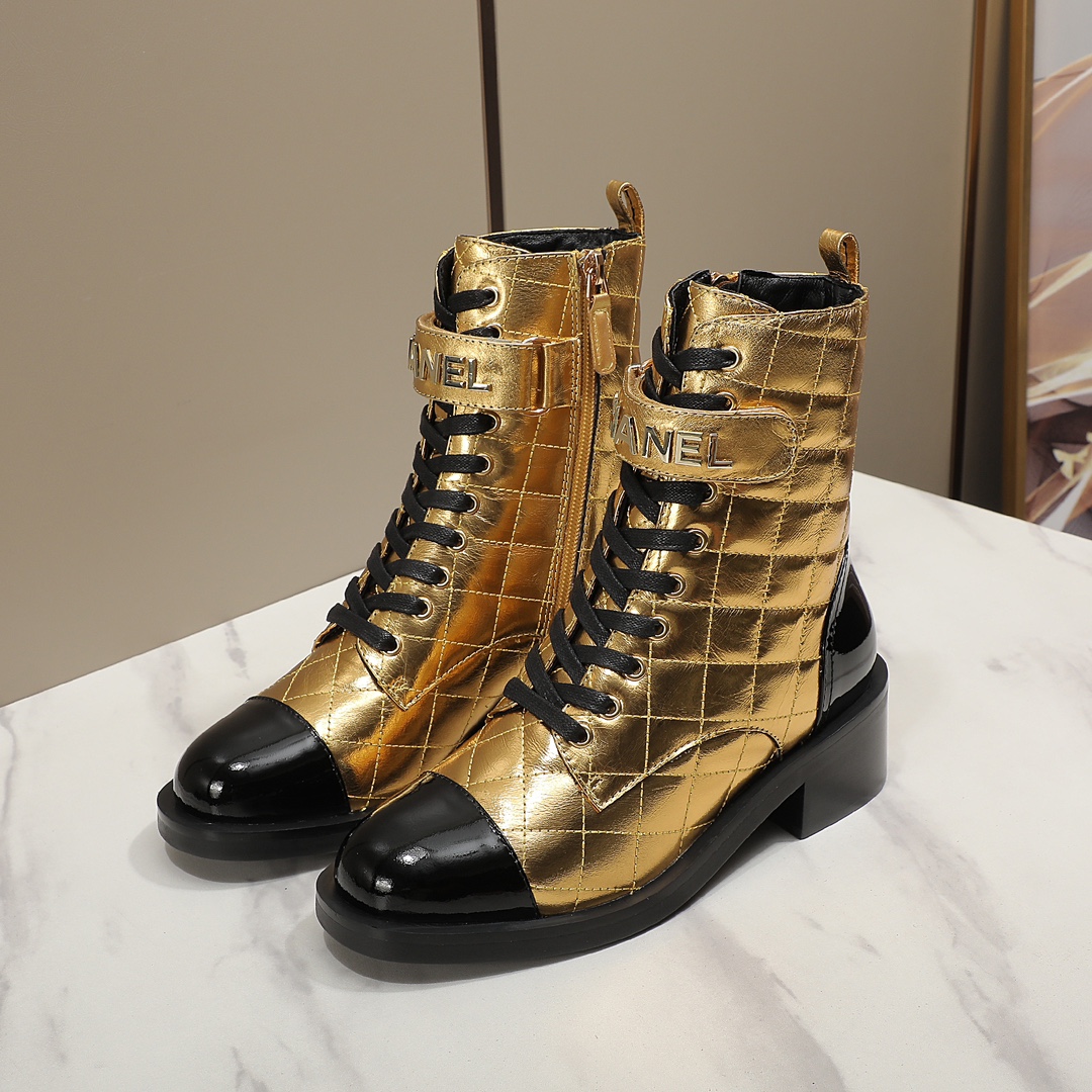 chan&el small fragrance autumn winter cowhide ankle boots Fragrant Grandma leather high quality Martin boots