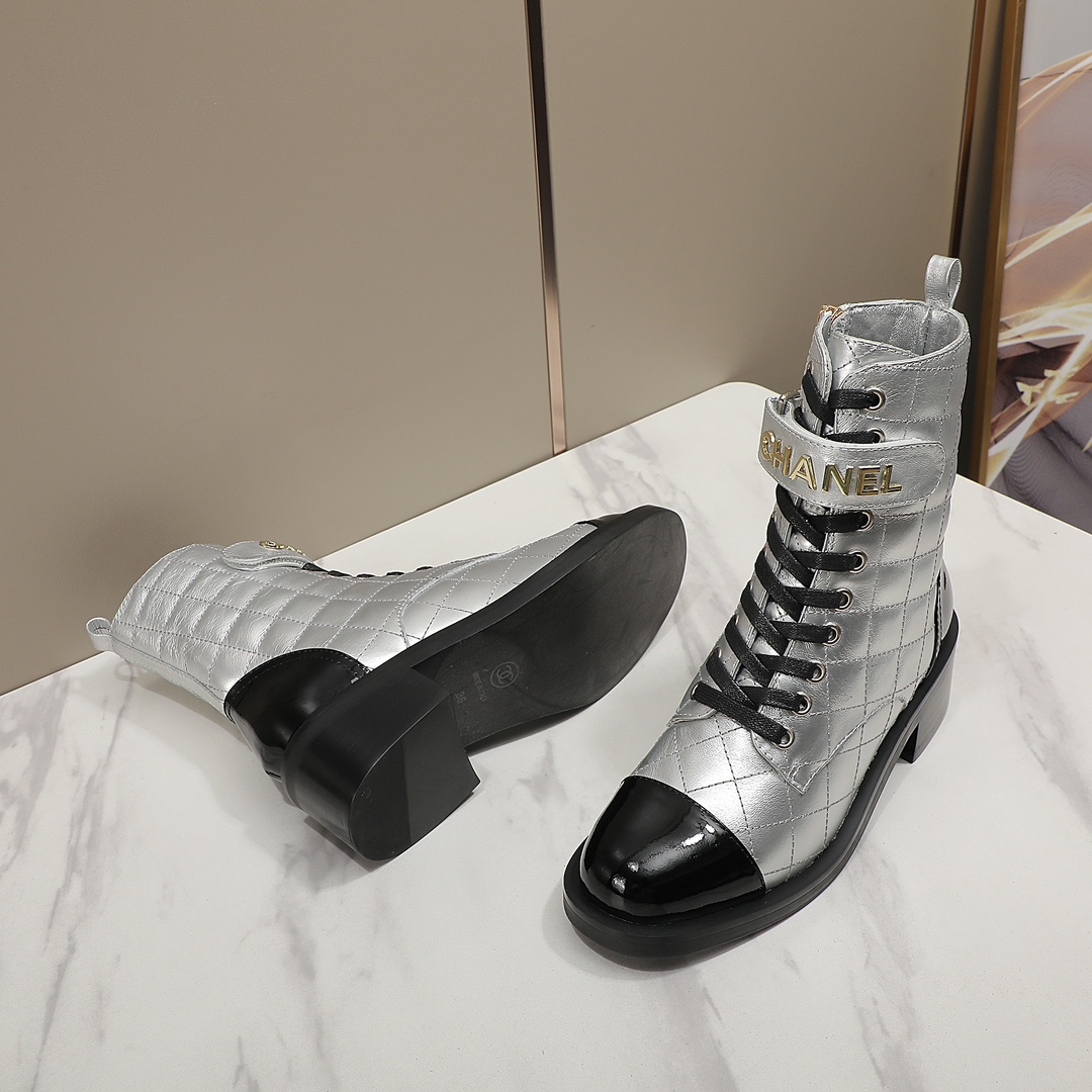 chan&el small fragrance autumn winter cowhide ankle boots Fragrant Grandma leather high quality Martin boots