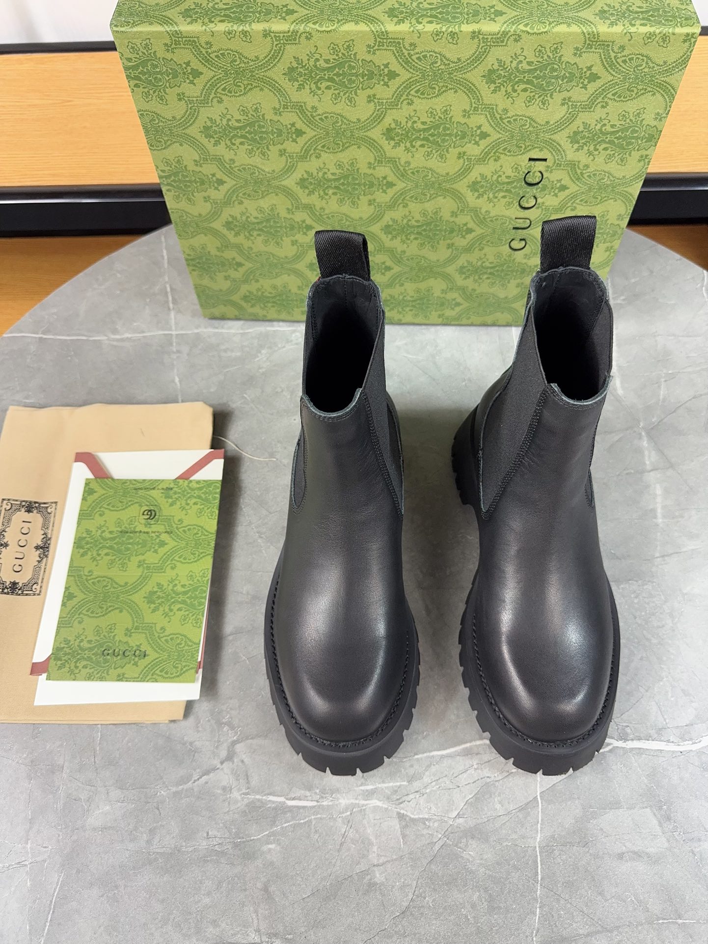 Gucc&i2024 new double GG printed platform platform boots Chelsea ankle boots for men and women