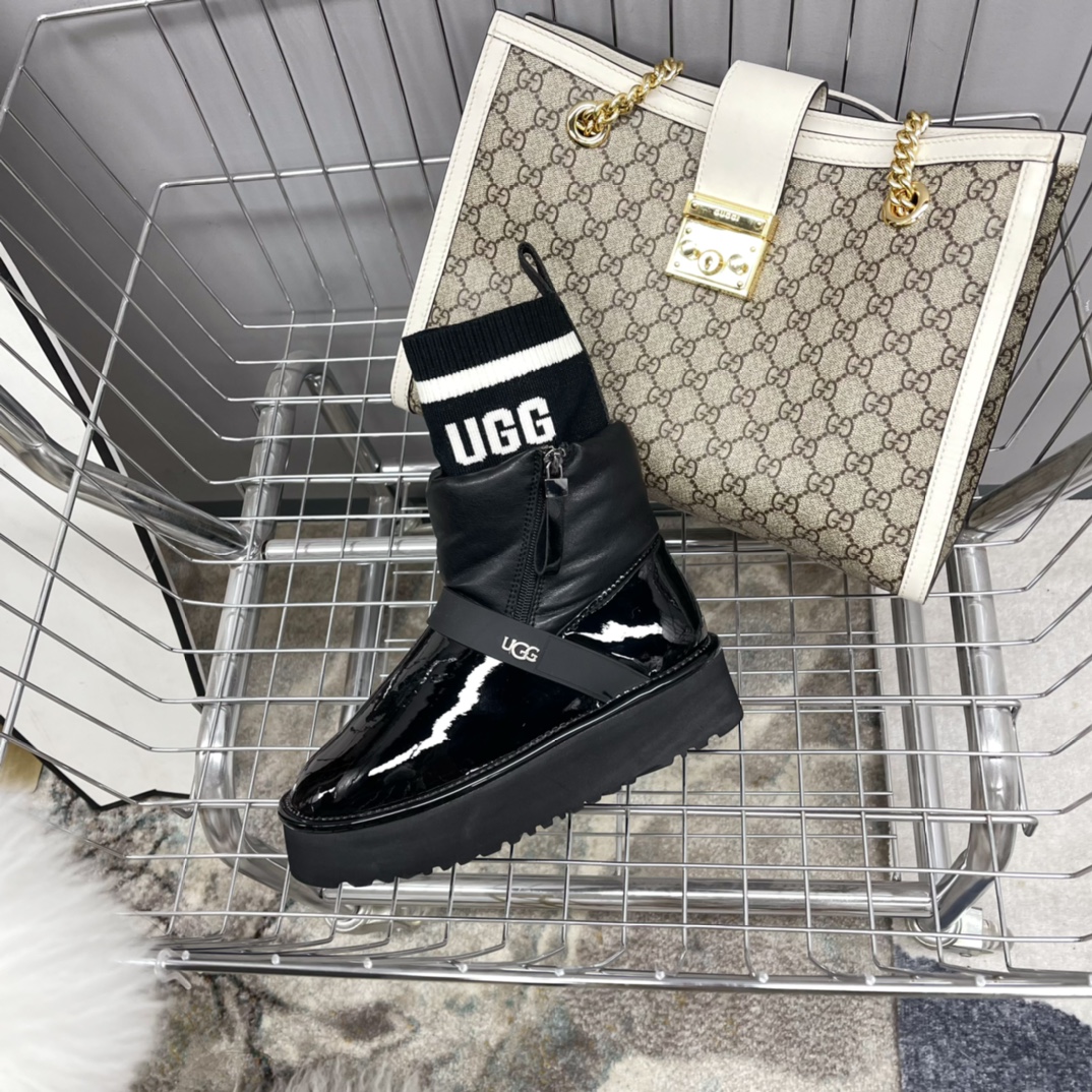 UGG new winter patent leather woolen snow boots
