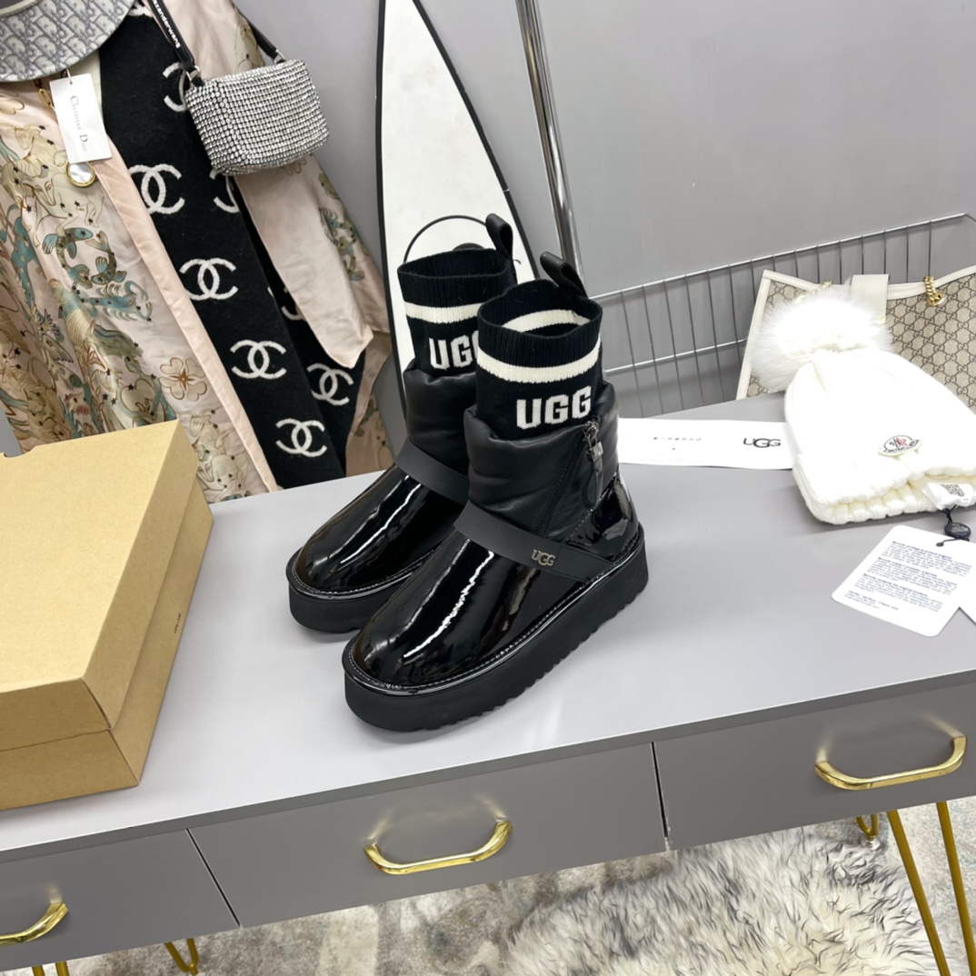 UGG new winter patent leather woolen snow boots