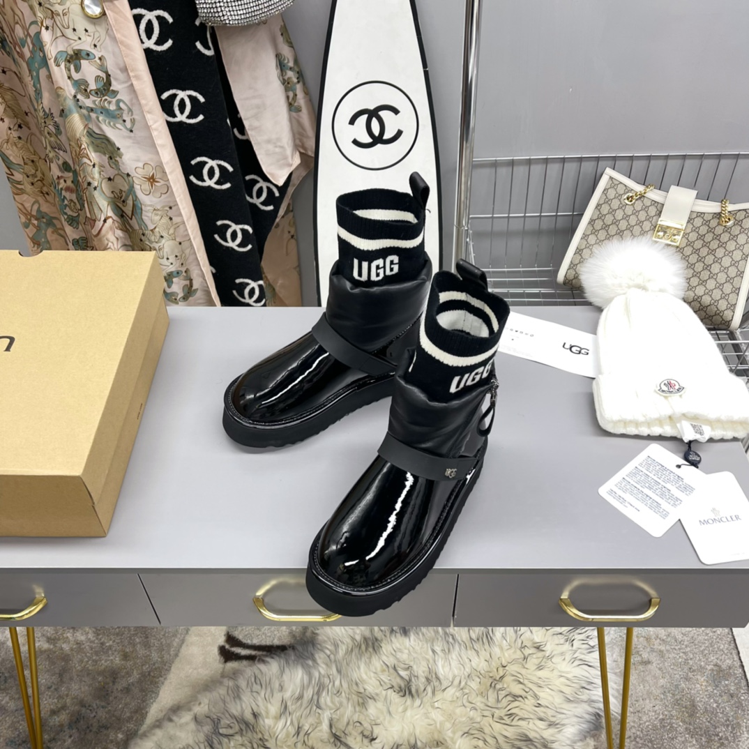 UGG new winter patent leather woolen snow boots