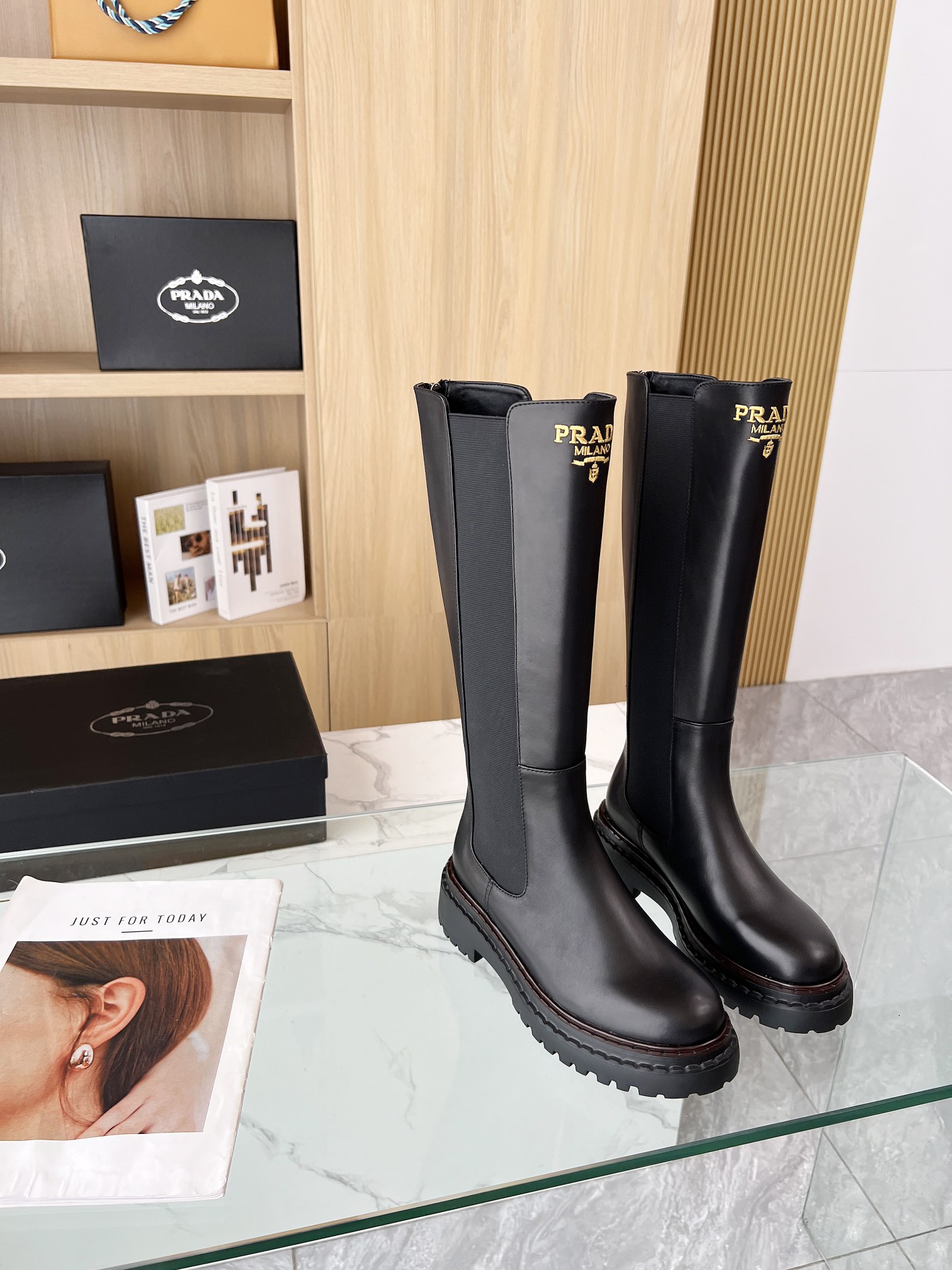 P design thick sole thick heel long knight boots high quality