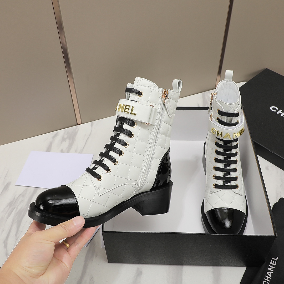 chan&el small fragrance autumn winter cowhide ankle boots Fragrant Grandma leather high quality Martin boots