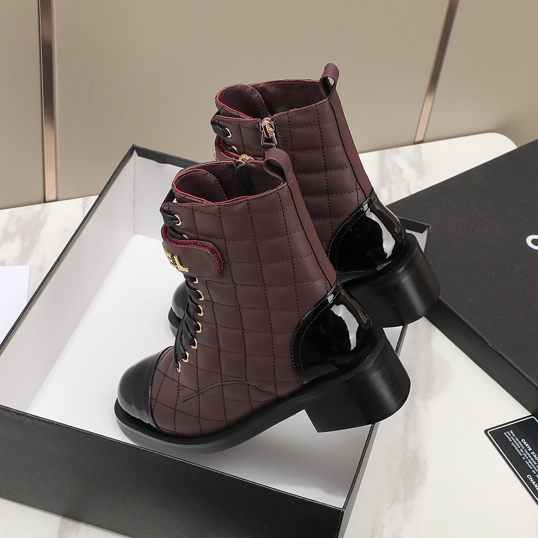 chan&el small fragrance autumn winter cowhide ankle boots Fragrant Grandma leather high quality Martin boots