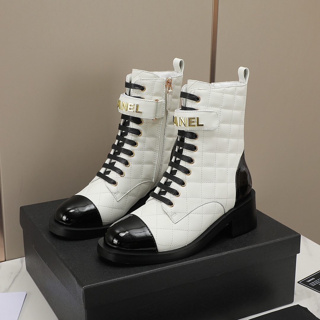 chan&el small fragrance autumn winter cowhide ankle boots Fragrant Grandma leather high quality Martin boots