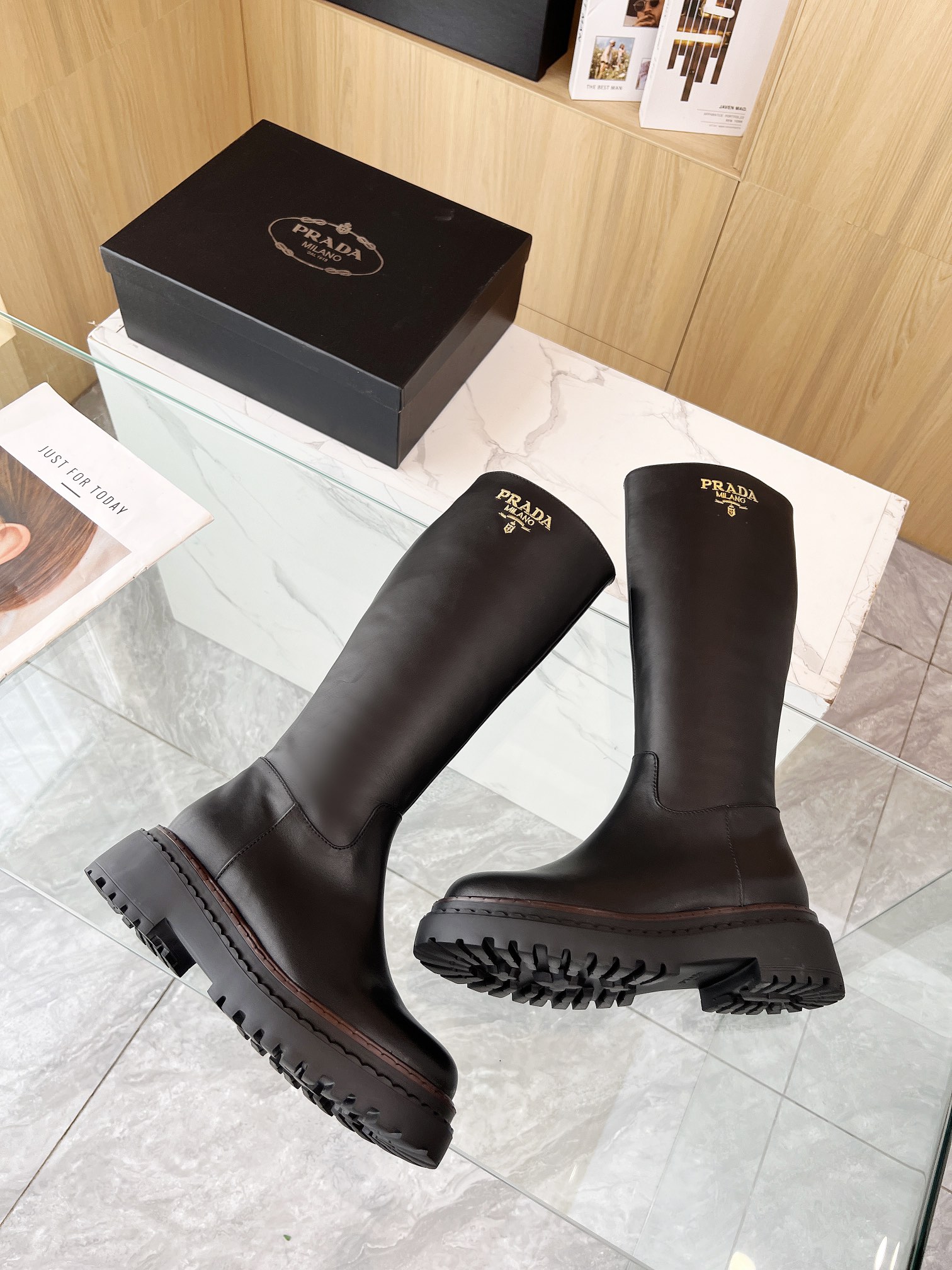 P design thick sole thick heel long knight boots high quality