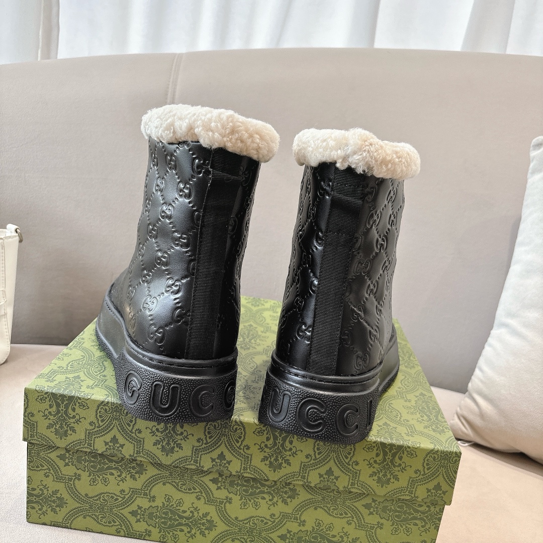 GUCC&I High quality leather wool printed snow boots
