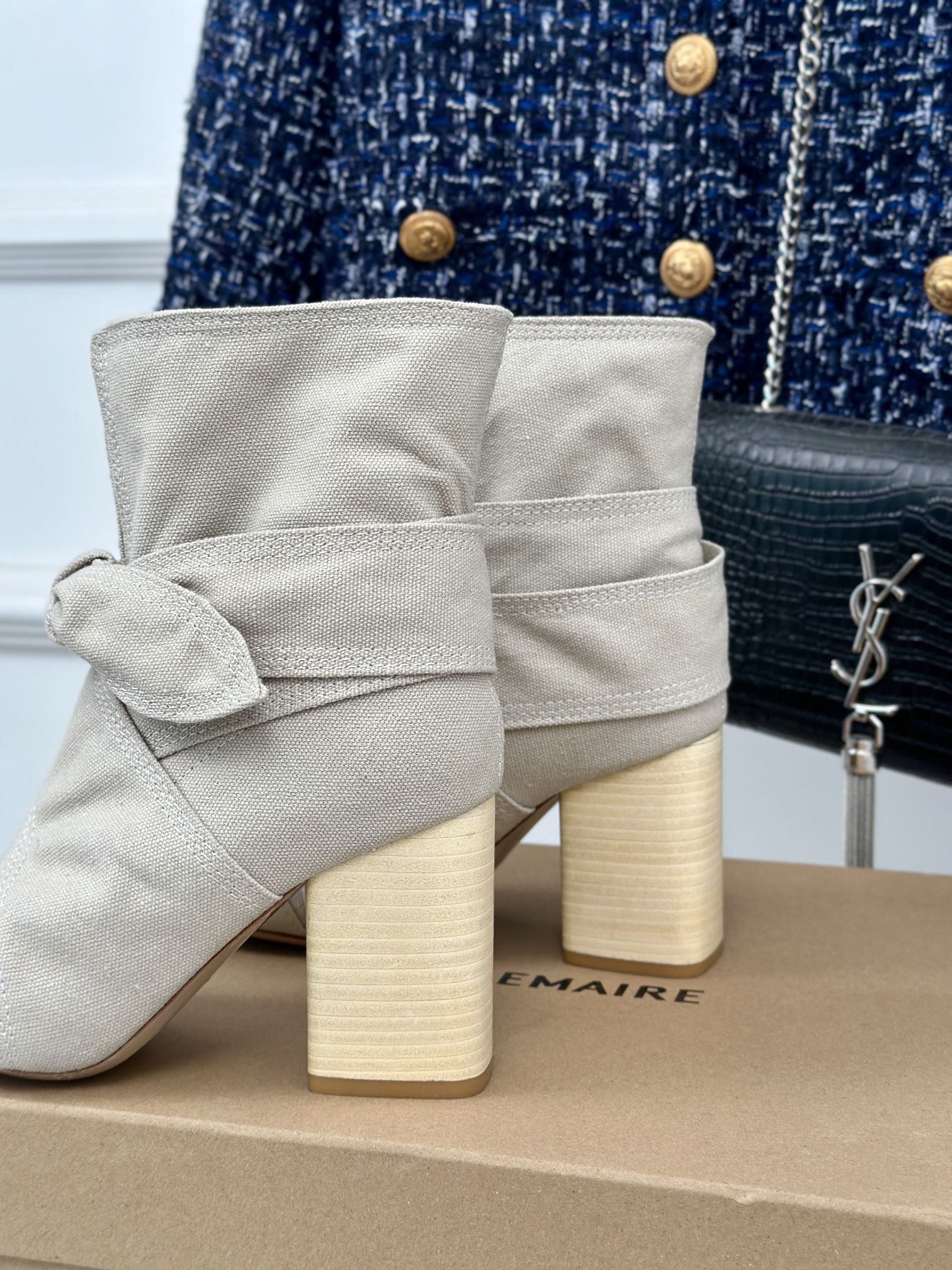 lemaire 24S autumn and winter new retro bow chunky heel boots