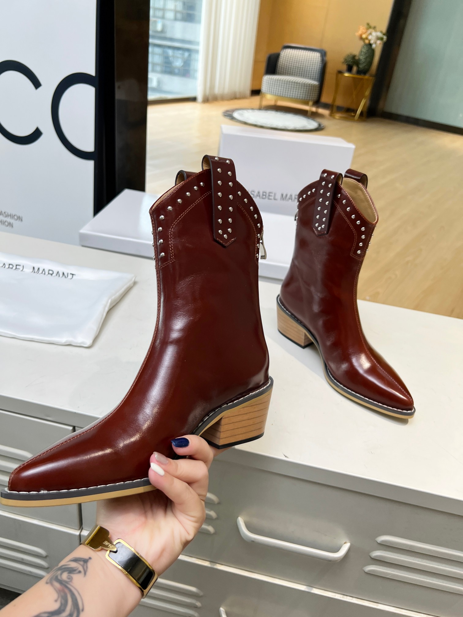 ISABEL MARANT thick heel studded boots