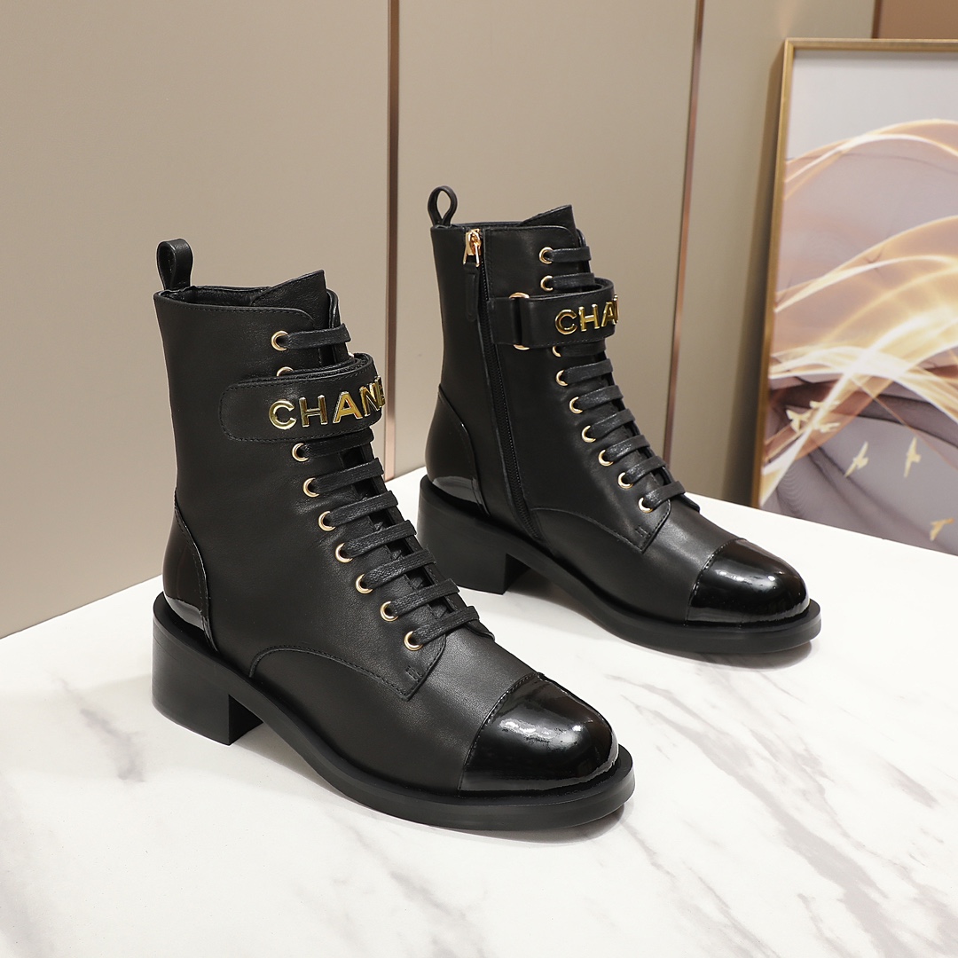 chan&el small fragrance autumn winter cowhide ankle boots Fragrant Grandma leather high quality Martin boots