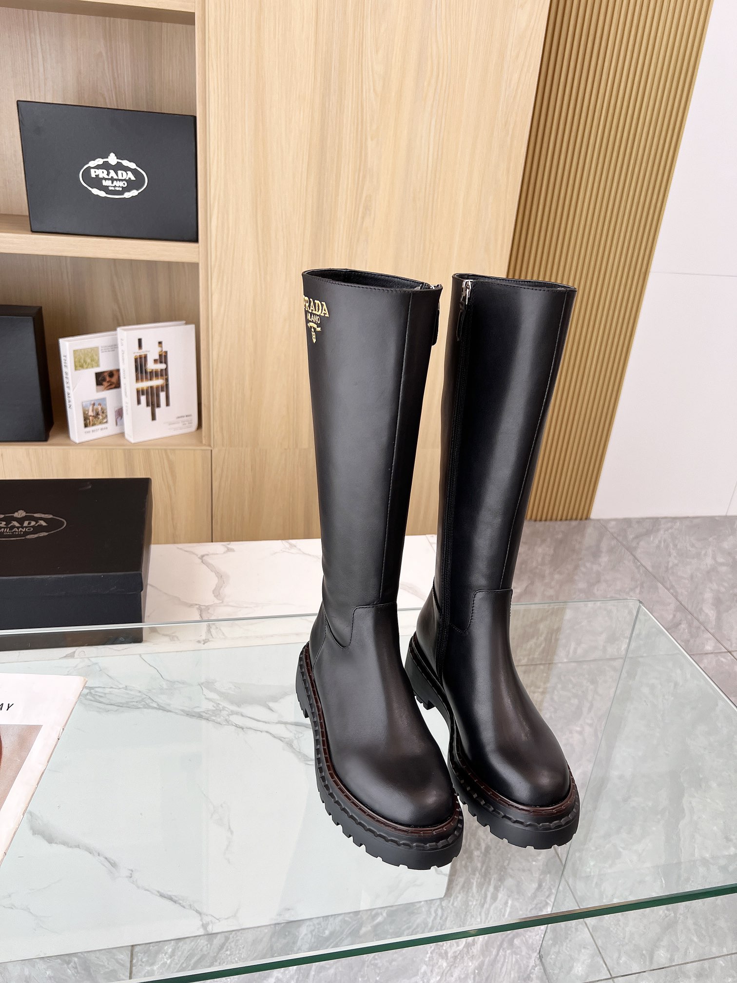 P design thick sole thick heel long knight boots high quality