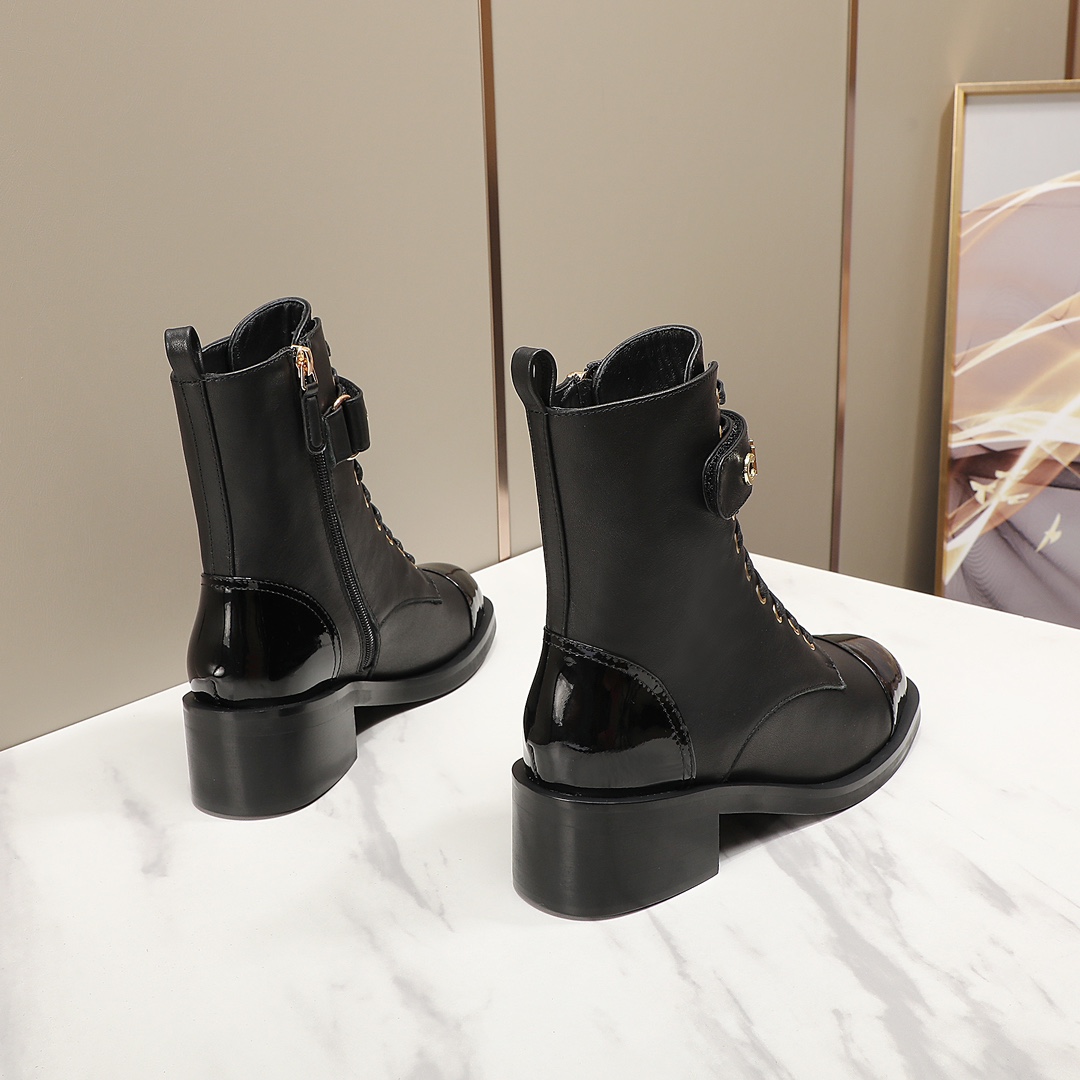 chan&el small fragrance autumn winter cowhide ankle boots Fragrant Grandma leather high quality Martin boots
