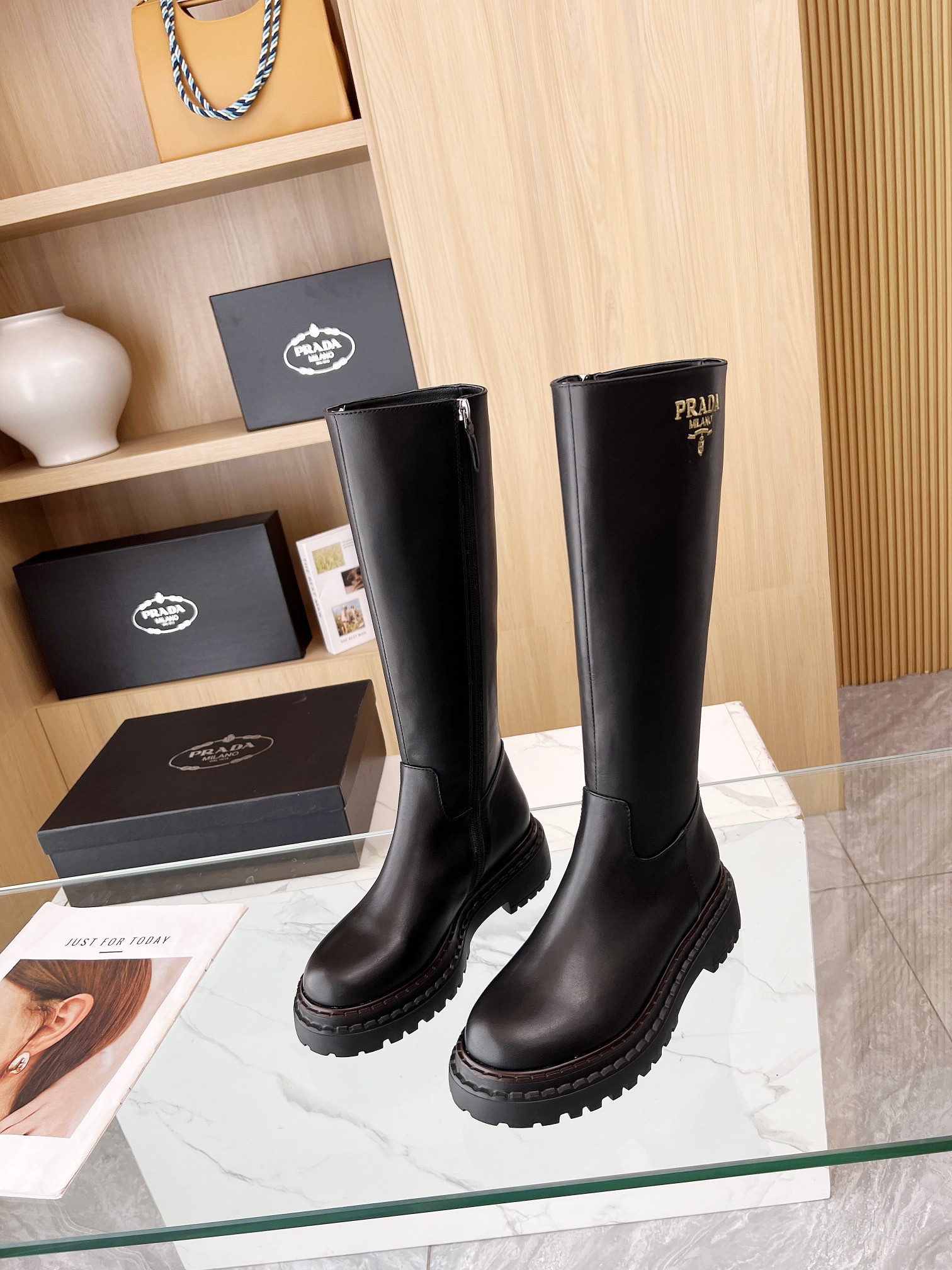 P design thick sole thick heel long knight boots high quality