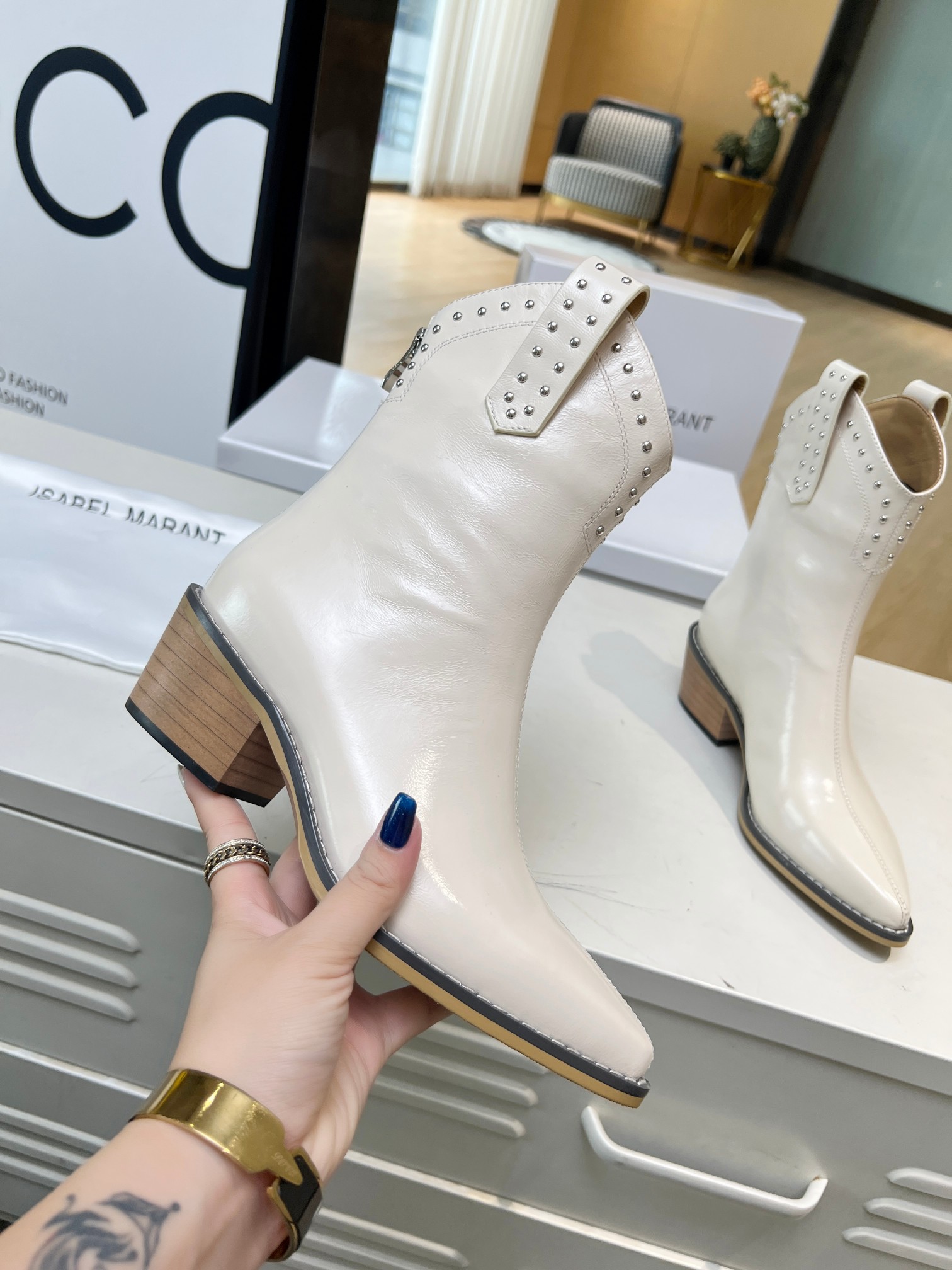 ISABEL MARANT thick heel studded boots