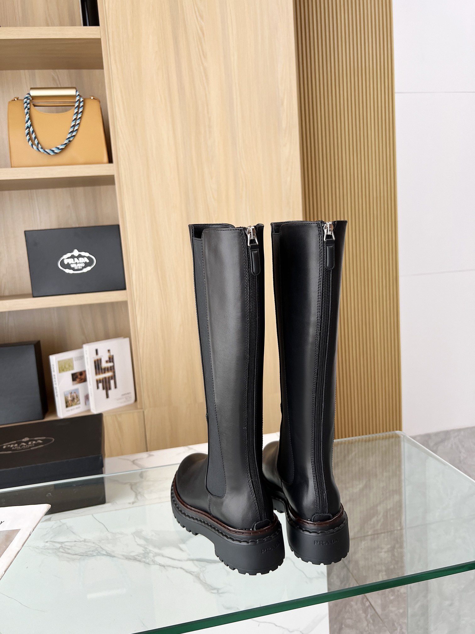 P design thick sole thick heel long knight boots high quality