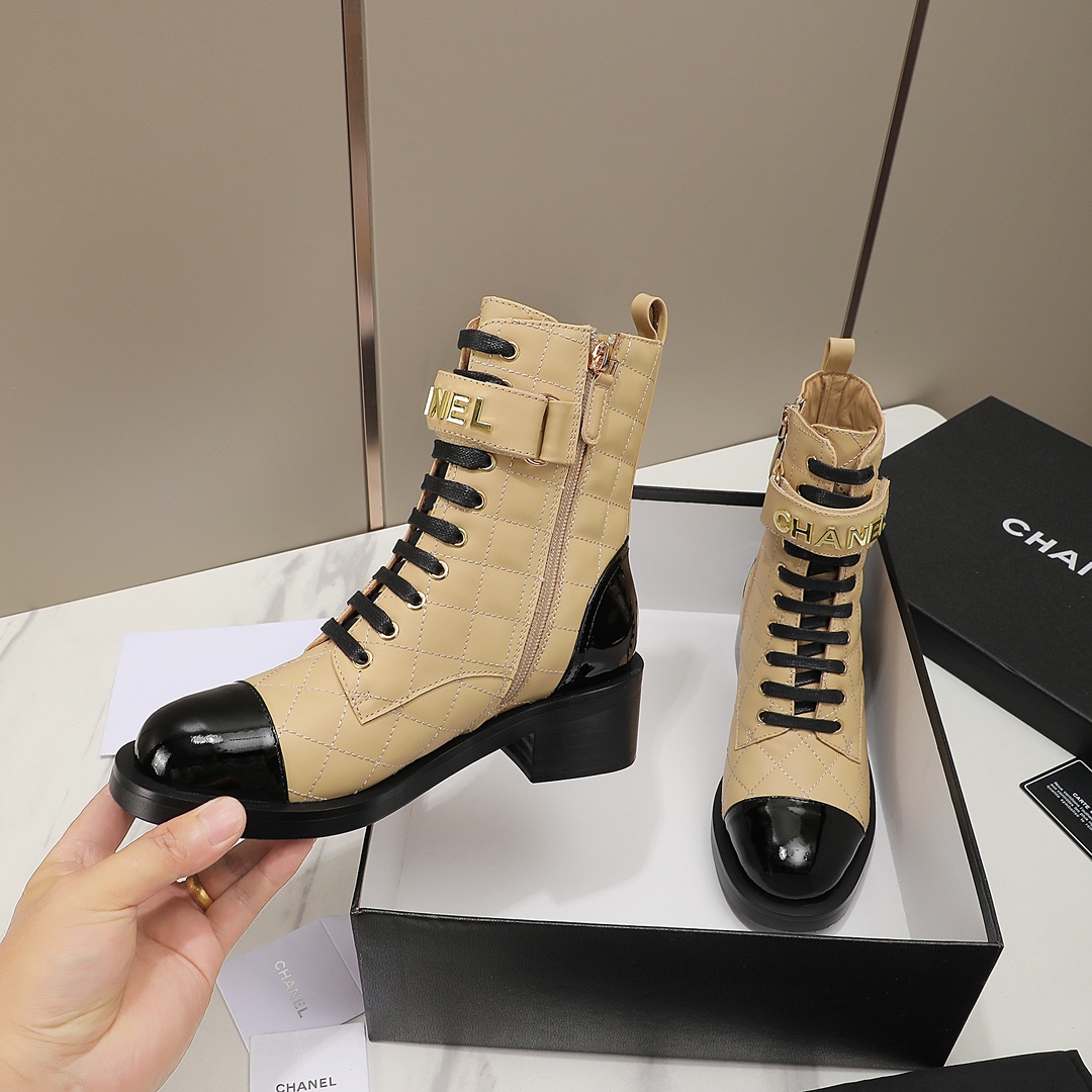 chan&el small fragrance autumn winter cowhide ankle boots Fragrant Grandma leather high quality Martin boots