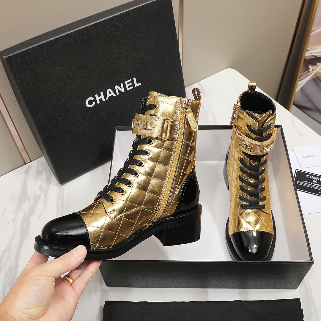 chan&el small fragrance autumn winter cowhide ankle boots Fragrant Grandma leather high quality Martin boots