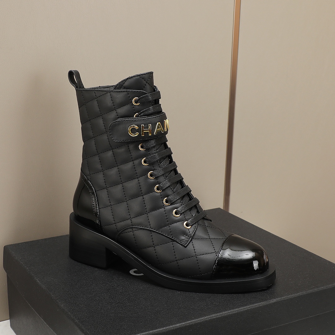 chan&el small fragrance autumn winter cowhide ankle boots Fragrant Grandma leather high quality Martin boots