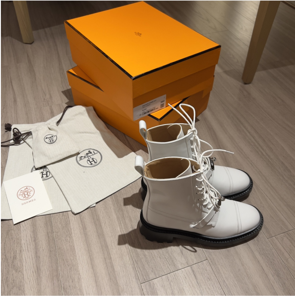Hermes new lace-up platform mid-calf ankle boots