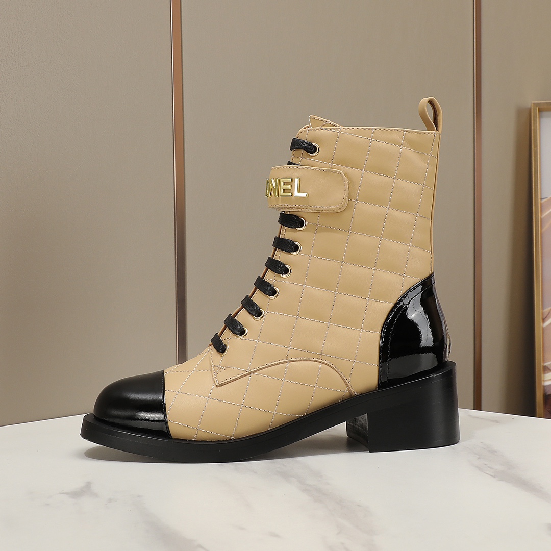 chan&el small fragrance autumn winter cowhide ankle boots Fragrant Grandma leather high quality Martin boots