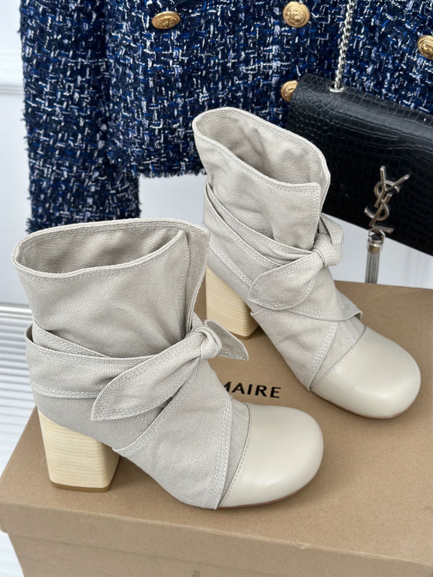 lemaire 24S autumn and winter new retro bow chunky heel boots