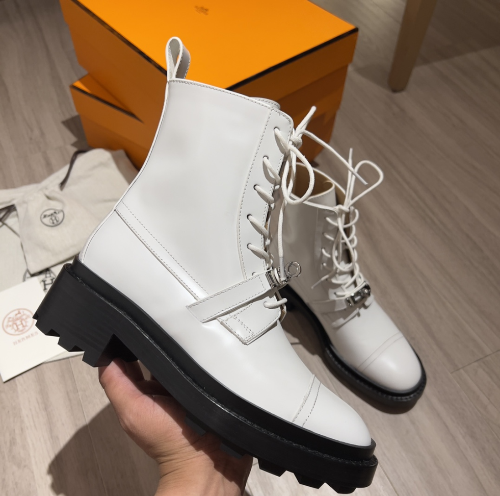 Hermes new lace-up platform mid-calf ankle boots