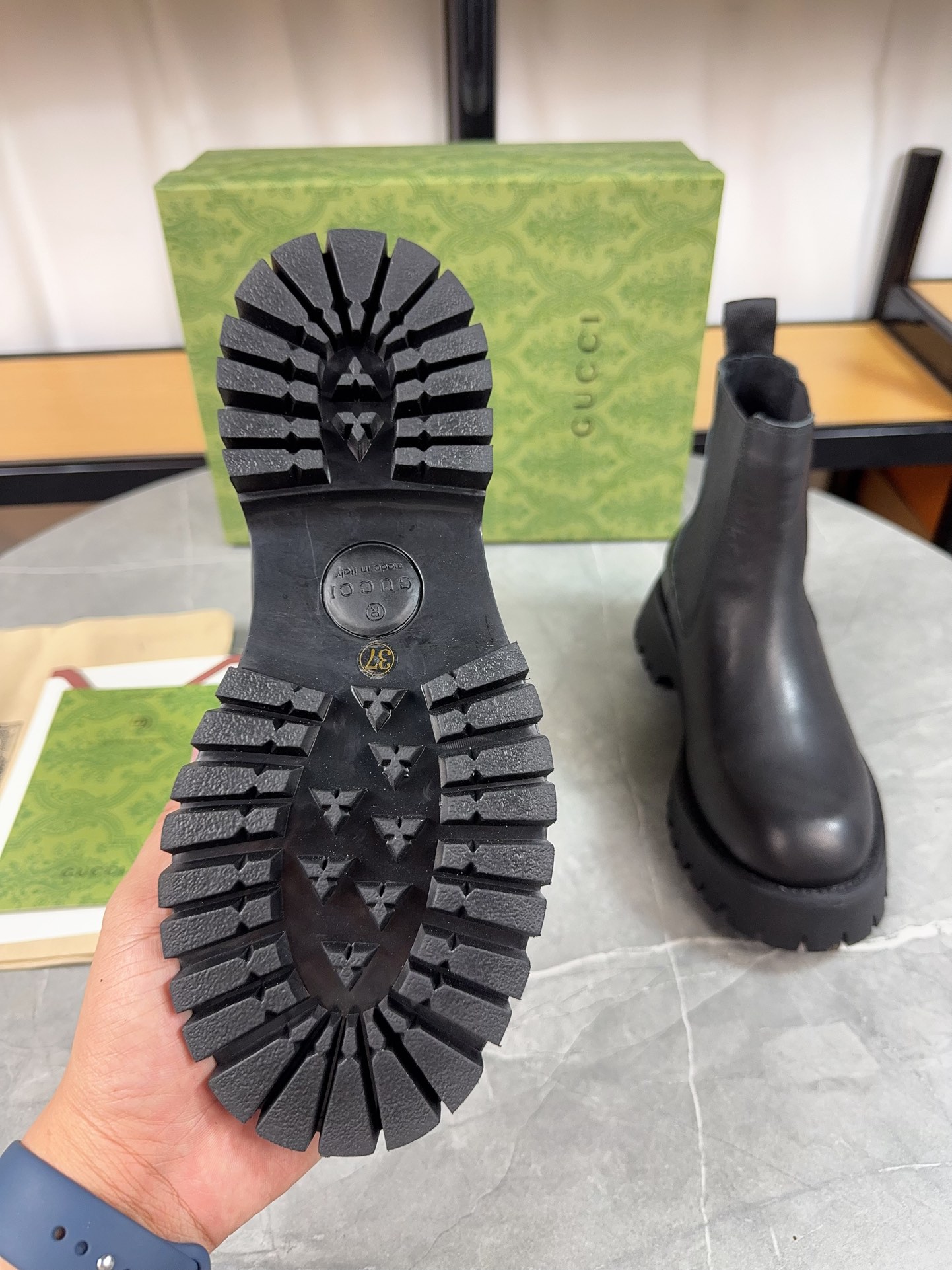 Gucc&i2024 new double GG printed platform platform boots Chelsea ankle boots for men and women