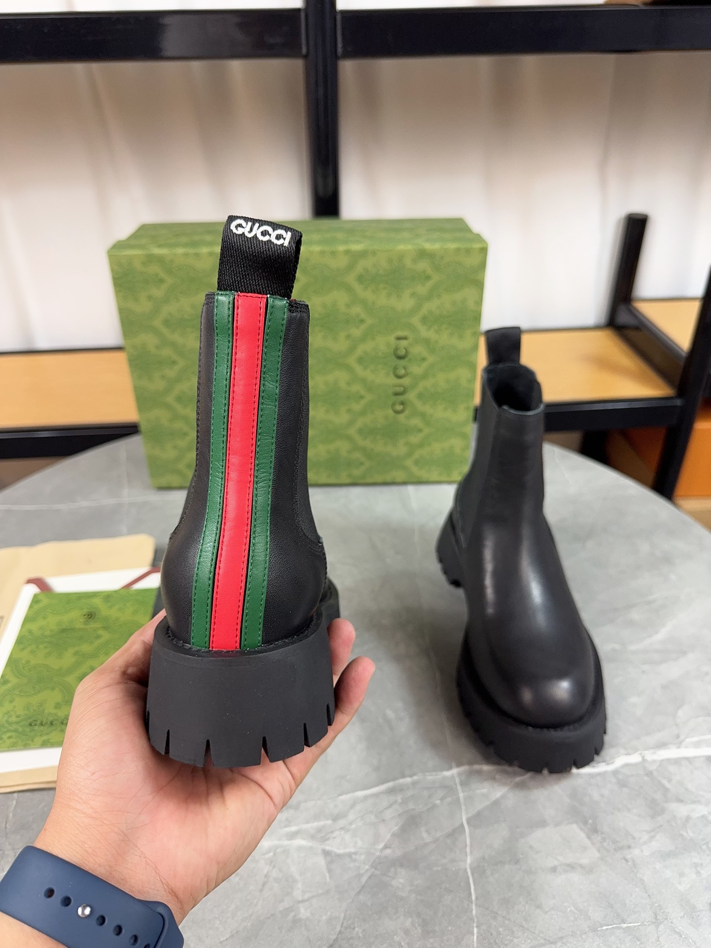 Gucc&i2024 new double GG printed platform platform boots Chelsea ankle boots for men and women