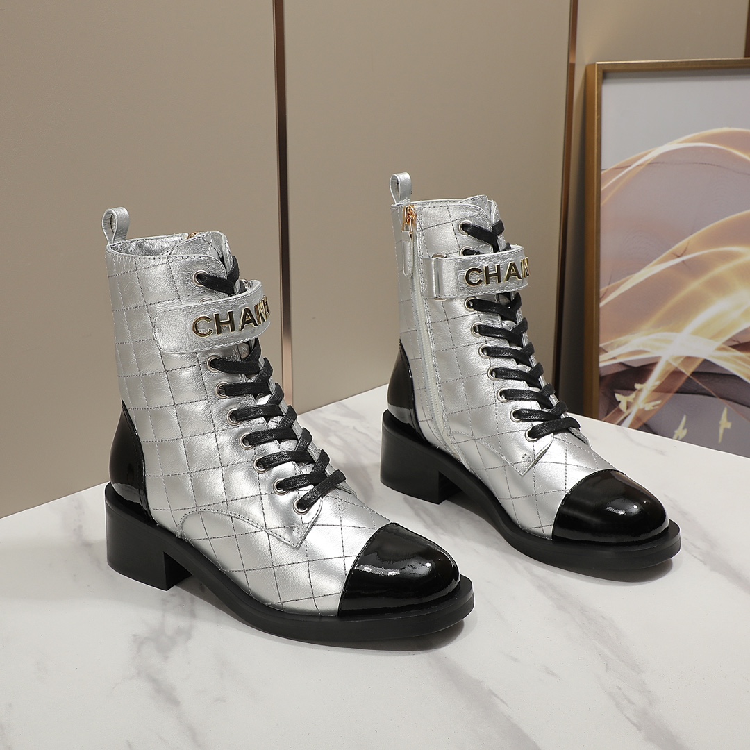 chan&el small fragrance autumn winter cowhide ankle boots Fragrant Grandma leather high quality Martin boots