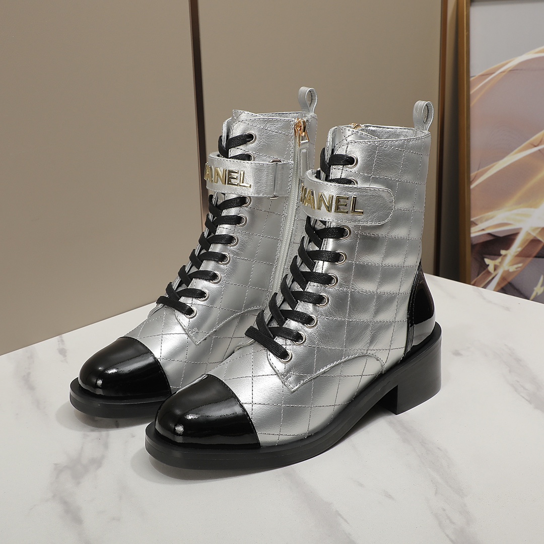 chan&el small fragrance autumn winter cowhide ankle boots Fragrant Grandma leather high quality Martin boots