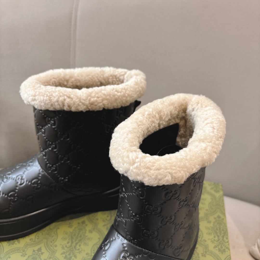 GUCC&I High quality leather wool printed snow boots