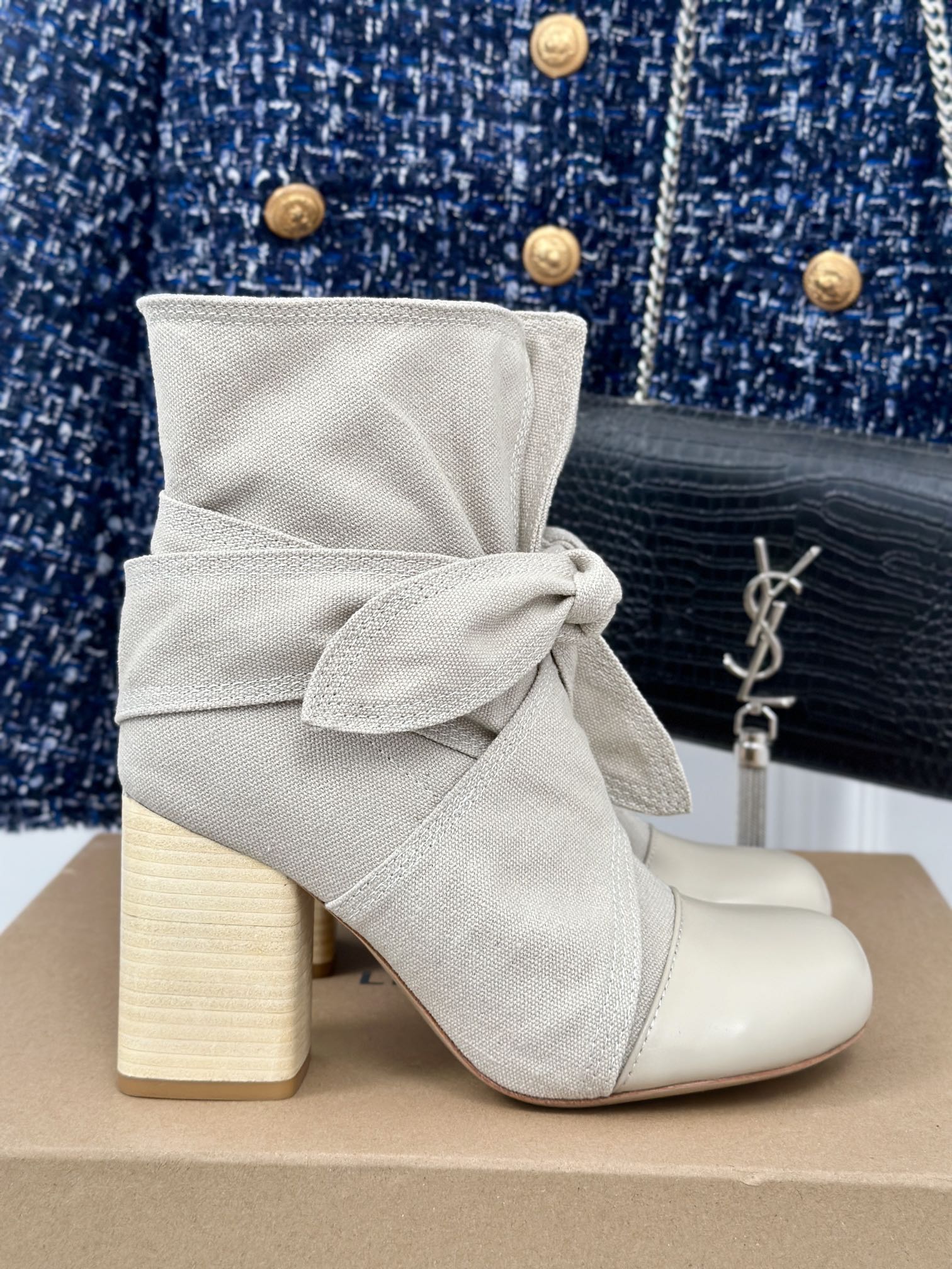 lemaire 24S autumn and winter new retro bow chunky heel boots