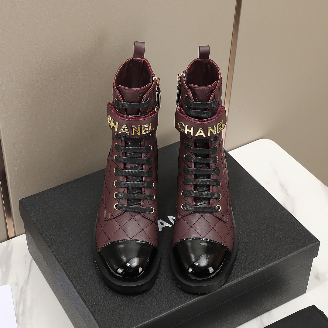 chan&el small fragrance autumn winter cowhide ankle boots Fragrant Grandma leather high quality Martin boots