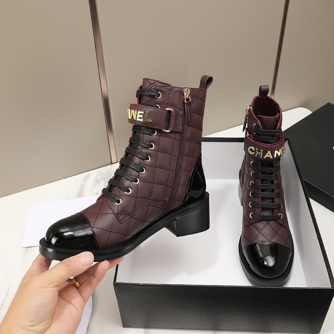 chan&el small fragrance autumn winter cowhide ankle boots Fragrant Grandma leather high quality Martin boots