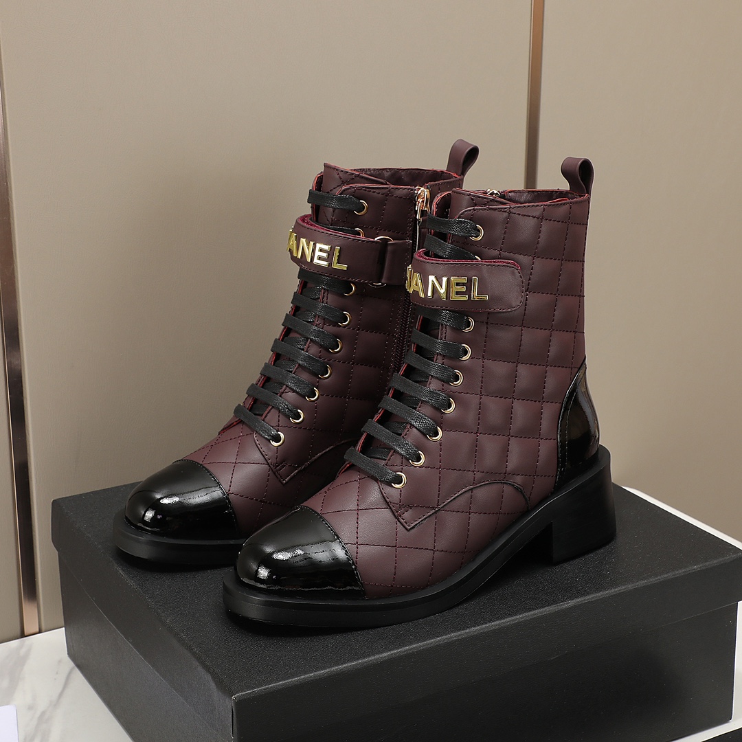 chan&el small fragrance autumn winter cowhide ankle boots Fragrant Grandma leather high quality Martin boots