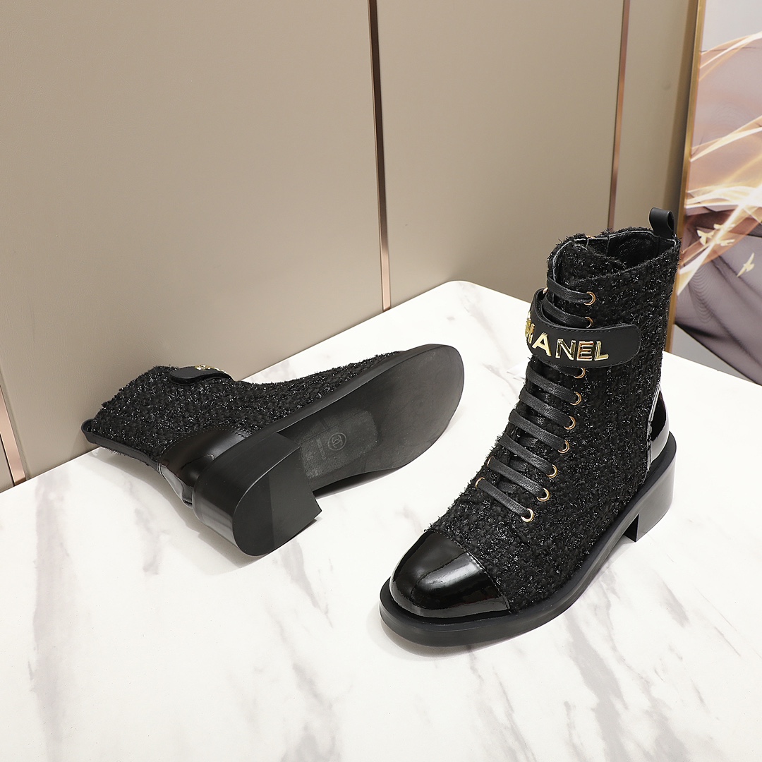 chan&el small fragrance autumn winter cowhide ankle boots Fragrant Grandma leather high quality Martin boots