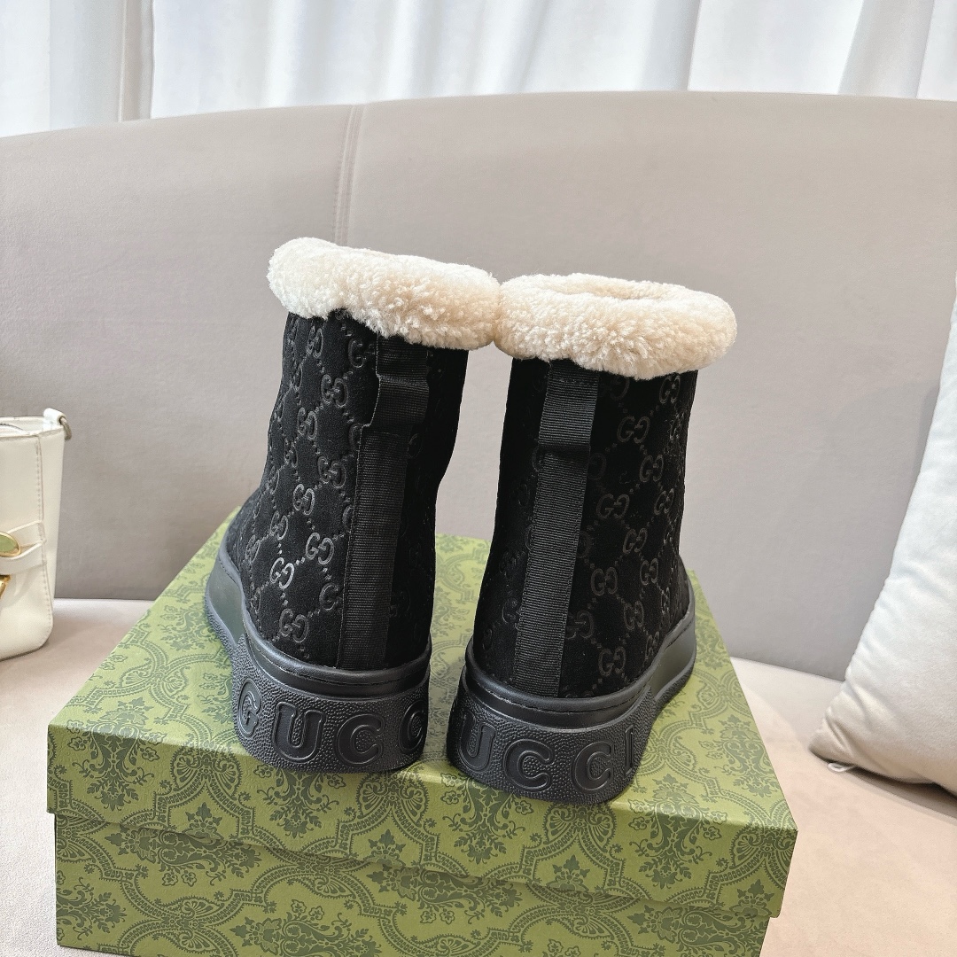 GUCC&I High quality leather wool printed snow boots