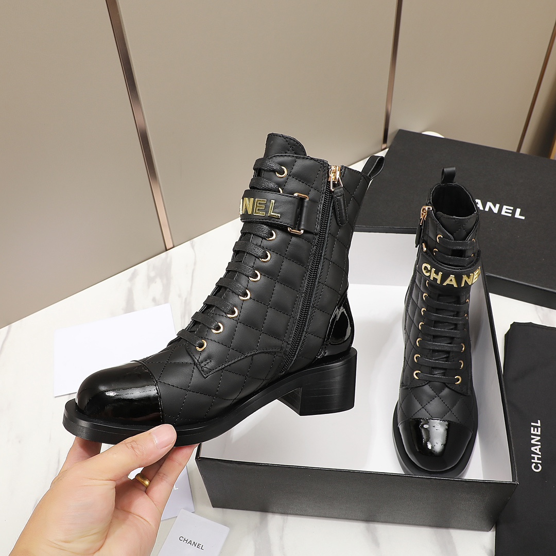 chan&el small fragrance autumn winter cowhide ankle boots Fragrant Grandma leather high quality Martin boots