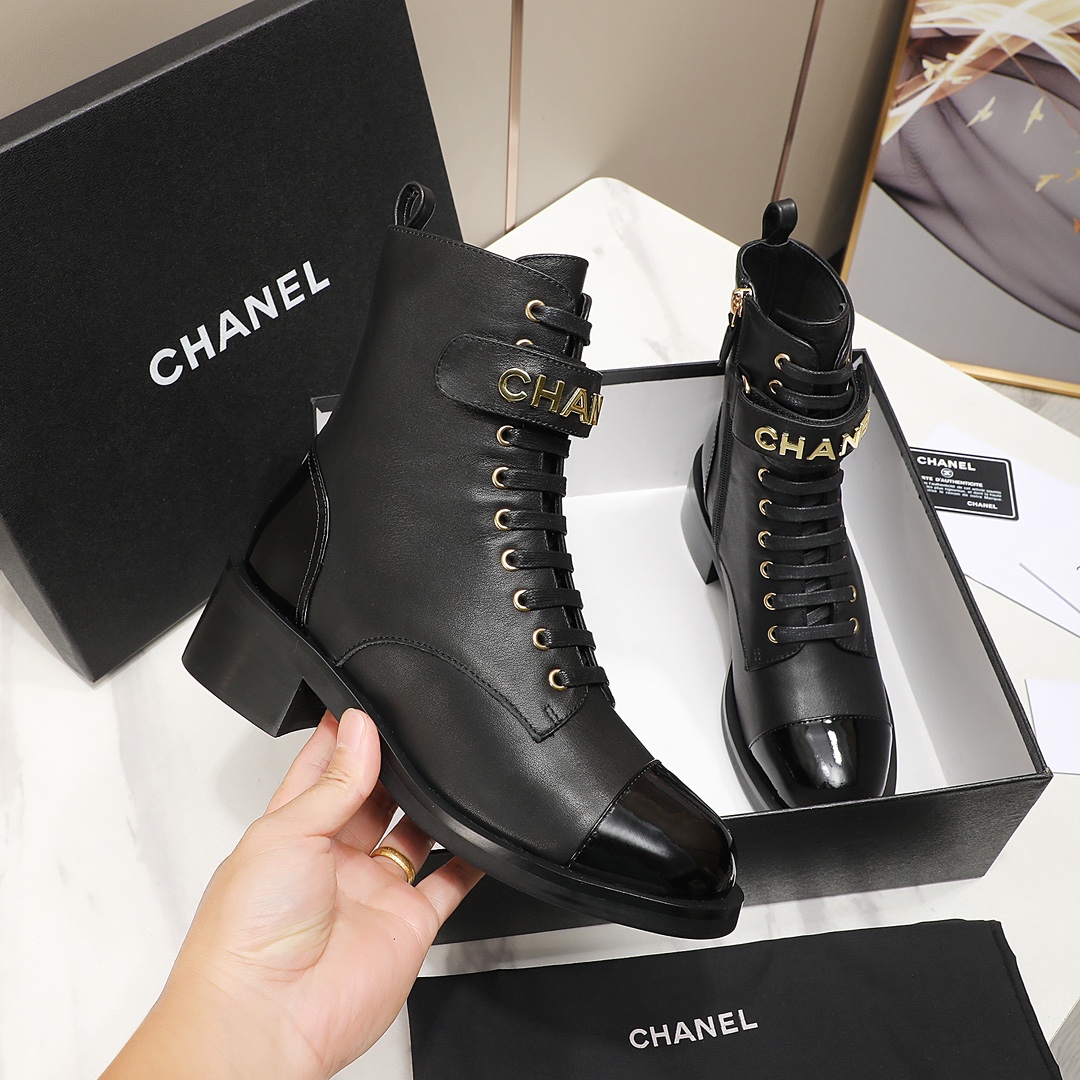 chan&el small fragrance autumn winter cowhide ankle boots Fragrant Grandma leather high quality Martin boots
