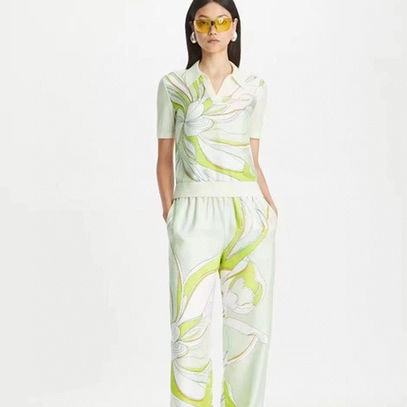 T Fashion High end Women's Printed Collar Knitted Short sleeved T-shirt