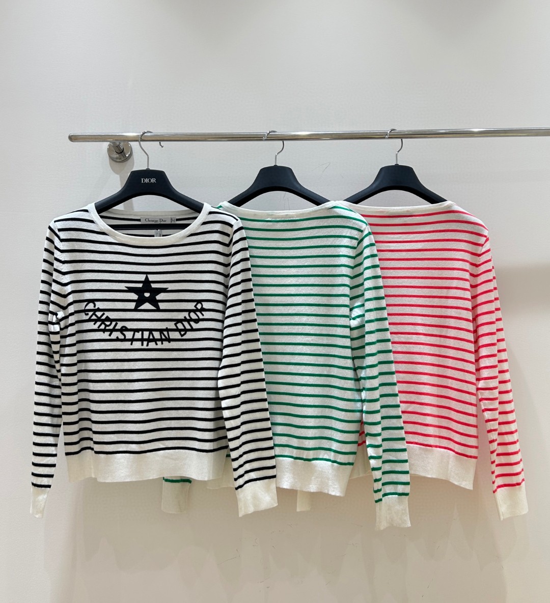 D Fashion High end Women's Clothing Letter Embroidery Contrast Stripe Round Neck Long Sleeve