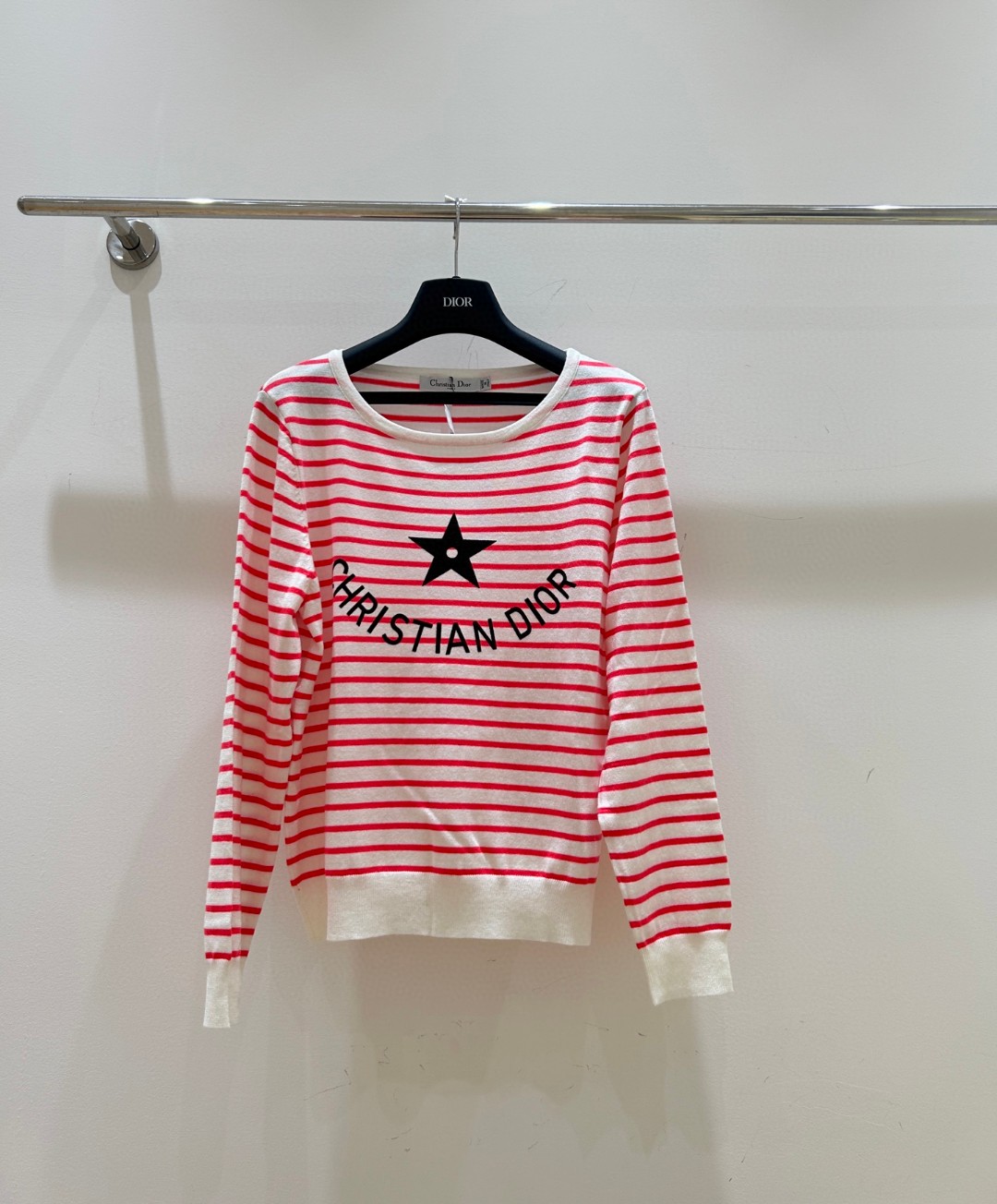 D Fashion High end Women's Clothing Letter Embroidery Contrast Stripe Round Neck Long Sleeve