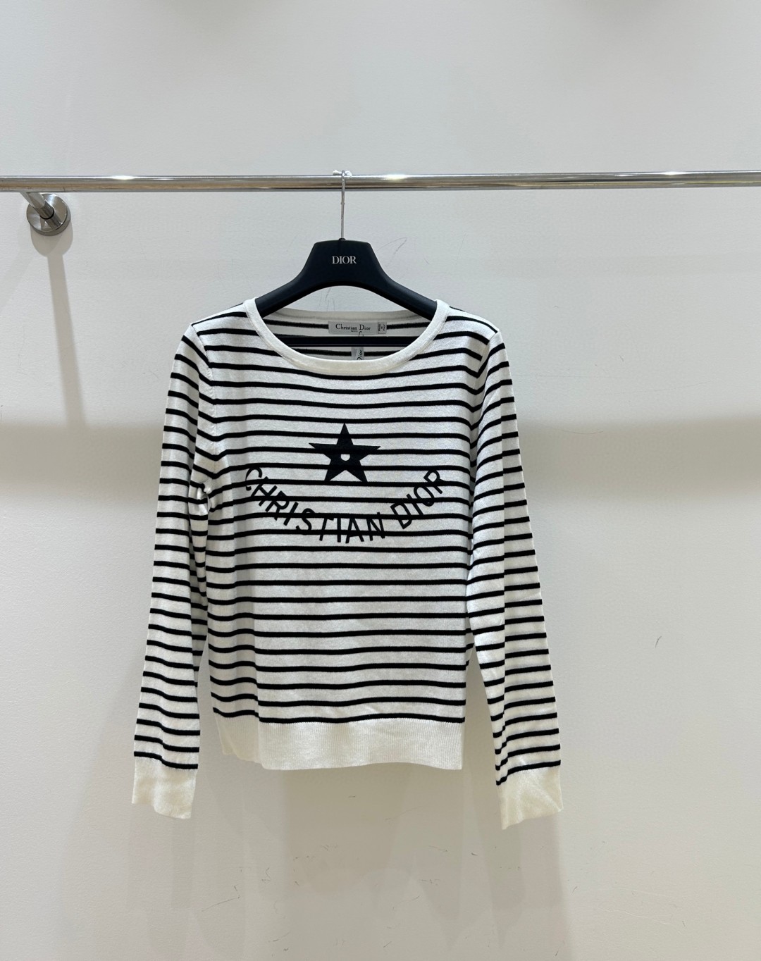 D Fashion High end Women's Clothing Letter Embroidery Contrast Stripe Round Neck Long Sleeve