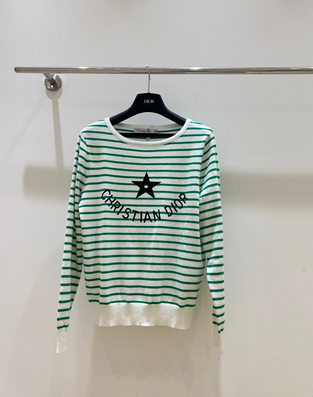 D Fashion High end Women's Clothing Letter Embroidery Contrast Stripe Round Neck Long Sleeve