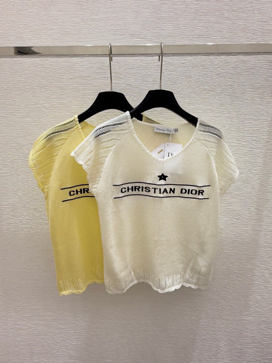 D Fashion High end Women's Clothing Letter Jacquard Hollow Round Neck Short Sleeve