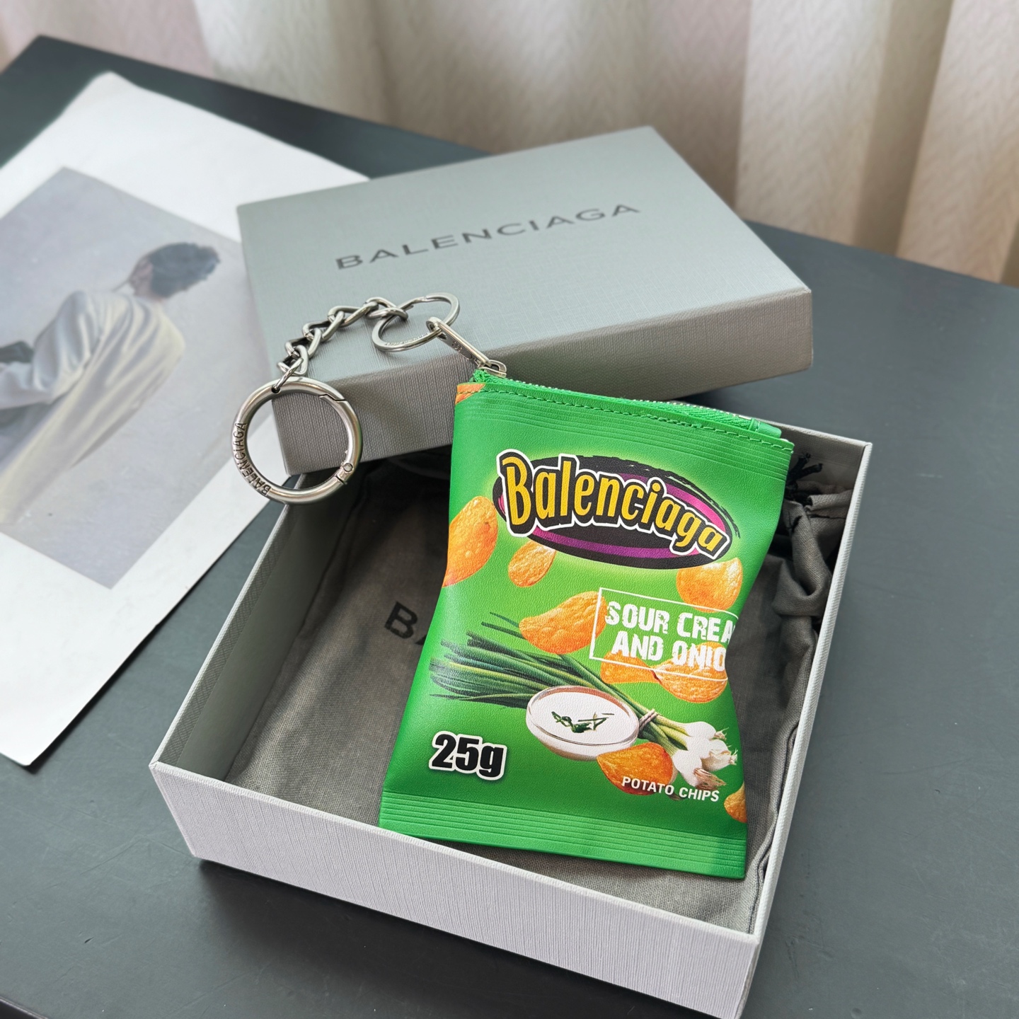 B design potato chip bag clutch accessories key ring pendant