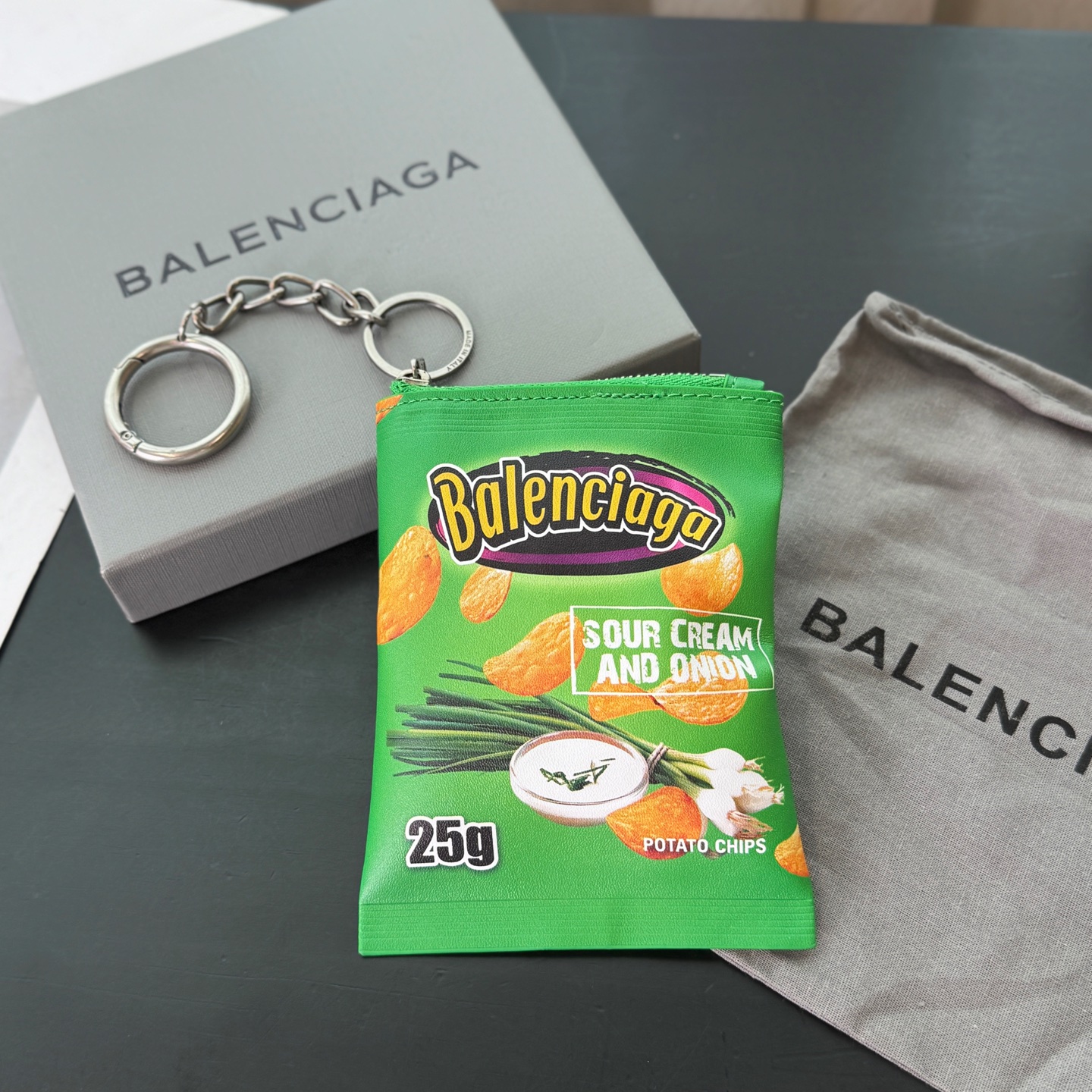 B design potato chip bag clutch accessories key ring pendant